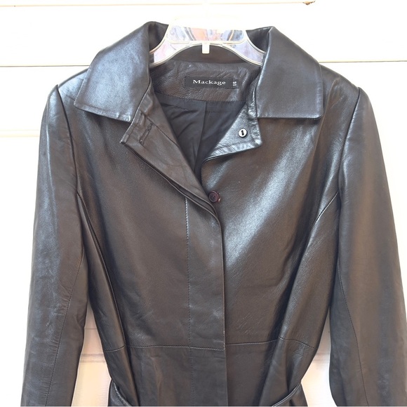 MACKAGE black leather belted coat long jacket duster - Picture 6 of 6